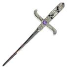 Punhal Metal Prata Brilhante Com Pedras Lilás e Strass