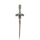 Punhal metal Prata Envelhecida Pedra Lilas 15 Cm Punhal metal Prata Envelhecida Pedra Lilas 15 Cm