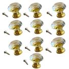Puxador de Cristal com Base Dourada, Decorativo, para Armários e Gavetas, 10 Peças 25mm