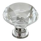Puxador de Cristal Decorativo com Base Prateada, 30mm, para Armários e Gavetas, Conjunto com 4 Peças