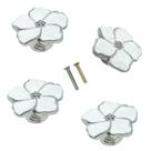 Puxadores para armário LLDYNW 4 peças flor branca em liga de zinco Puxadores para armário LLDYNW 4 peças flor branca em liga de zinco