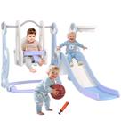 Qaba Set de Juego 4 en 1 para Niños Pequeños con Tobogán, Columpio, Trepador y Baloncesto con Tema de Cohete