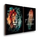 QADR09-Kit 2 Quadros Decorativos Leão Pincelado Salmos 50x70cm