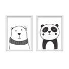 QADR57-Kit 2 Quadros Decorativos Urso e Panda 34x44cm