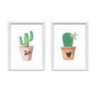 QADR62-Kit 2 Quadros Decorativos Cactos Minimalista 34x44cm