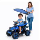 Quadriciclo Infantil com Empurrador e Cobertura, com Luzes e Som, Controle Parental, Suporta até 30kg YoguiLife Azul