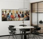 Quadro 160X60cm Santa Ceia Moldura Flutuante Preta
