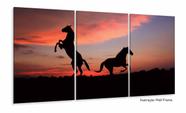 Quadro 2 Cavalos Por do Sol 120x60 3 peças em Tecido