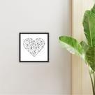 Quadro 25x25cm Coração Geométrico Moldura Vidro