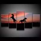 Quadro 3 Cavalos 63x130mt 5 peças em Tecido