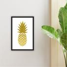 Quadro 30x20cm Abacaxi Dourado Moldura Preta