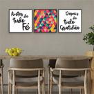 Quadro 30x30cm 3pçs Frase Geométrico Moldura Preta