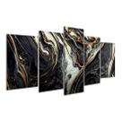 Quadro 5 Peças Abstrato Abstract Black Dourado Arte 02