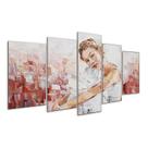 Quadro 5 Peças Bailarina Rosa Mulher Abstract Quarto Mosaico