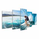 Quadro 5 Peças Mar Ondas Prancha Surfe Agua Oceano Mosaico