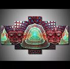Quadro 5 Peças Mosaico Alex Grey Psicodelico Cores Mdf 6mm