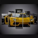 Quadro 5 Peças Mosaico Lamborghini Amarela 4k Mdf 6mm