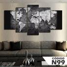 Quadro 5 Peças Mosaico Mapa Mundi Preto E Branco 4k Mdf6mm