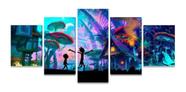 Quadro 5 Peças Mosaico Rick E Morty Floresta 4k Mdf 6mm