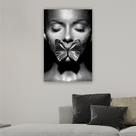 Quadro 90x60cm Mulher Borboleta Boca Prata Canvas