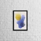 Quadro Abstrato Azul e Amarelo I 45x34cm - com vidro