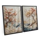 Quadro Abstrato Coast Wisdom Tree Kit 2 Telas C/ Moldura e Vidro Decorativo Para Sala Quarto Hall - Bimper