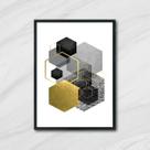 Quadro Abstrato Geométrico Hexágonos 24x18cm - com vidro Quadro Abstrato Geométrico Hexágonos 24x18cm - com vidro