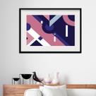 Quadro Abstrato Geométrico Rosa e Azul - 60x48cm Quadro Abstrato Geométrico Rosa e Azul - 60x48cm