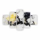 Quadro Abstrato Manchas Preto Branco e Amarelo Canvas 110x65