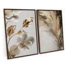Quadro Abstrato Moderno Flores Da Vida De Ouro Branca Grande C/ Moldura - Bimper