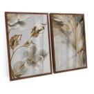 Quadro Abstrato Moderno Flores Ouro Branca Dourado Grande Kit 120x80 cm C/ Moldura e Vidro - Bimper Quadro Abstrato Moderno Flores Ouro Branca Dourado Grande Kit 120x80 cm C/ Moldura e Vidro - Bimper