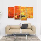 Quadro Abstrato Tintas Laranja Escritório Tecido 4 Peças 1Re