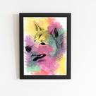 Quadro Akita Inu Cachorro Aquarela Moldura 60x40cm