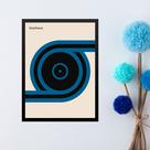 Quadro Arte Bauhaus Azul - Disk Roll 24x18cm - com vidro