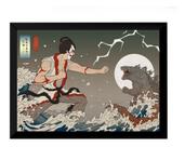 Quadro Arte Japão Samurai Vs Godzila 42x29cm Quadro Arte Japão Samurai Vs Godzila 42x29cm