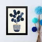 Quadro Arte Vaso De Flores Azuis - Bolinhas 45x34cm - com vidro