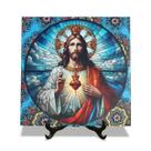 Quadro Azulejo Sagrado Coração de Jesus 15x15cm com suporte