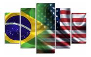 Quadro Bandeira Brasil E Estados Unidos Sala Escritório