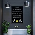 Quadro Banheiro Aviso Frase Decorativo Preto Mdf 28x40cm