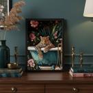 Quadro Banheiro Chique Leopardo Luxo 33x24cm Mold Preta
