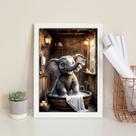 Quadro Banheiro Elefantinho Tomando Banho 33x24cm - com vidro