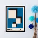 Quadro Bauhaus blue vintage poster - Cubos 45x34cm - com vidro