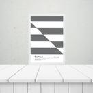 Quadro Bauhaus Cinza e Branco - Slipped Bands 33x24cm - com vidro