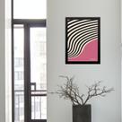 Quadro Bauhaus Rosa e Preto - Curvas 45x34cm - com vidro