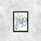 Quadro Bicicleta Azul com Flores 45x34cm - com vidro