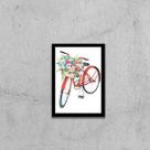 Quadro Bicicleta Vermelha com Flores 24x18cm - com vidro