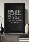 Quadro Binary Decoder com Vidro e Moldura" Tamanho:21cm x 30cm (A4)