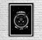 Quadro Black Cat Wicca Ocultismo Gótico Tamanho A3 com moldura