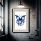 Quadro Borboleta Azul Aquarela - 60x48cm Quadro Borboleta Azul Aquarela - 60x48cm