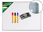 Quadro Branco LUXO 70x50 cm Melamínico Fórmica Base MDF com Moldura de Alumínio LUXO 5202 - SOUZA + 3 Marcador Para Qdo Bco + 1 Apagador Para Qdo Bco